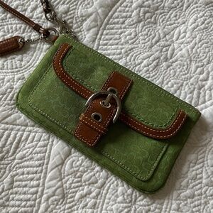 Coach Green and Brown Clutch Wristlet